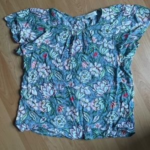 The LOFT short sleeve floral blue blouse. Like NEW!